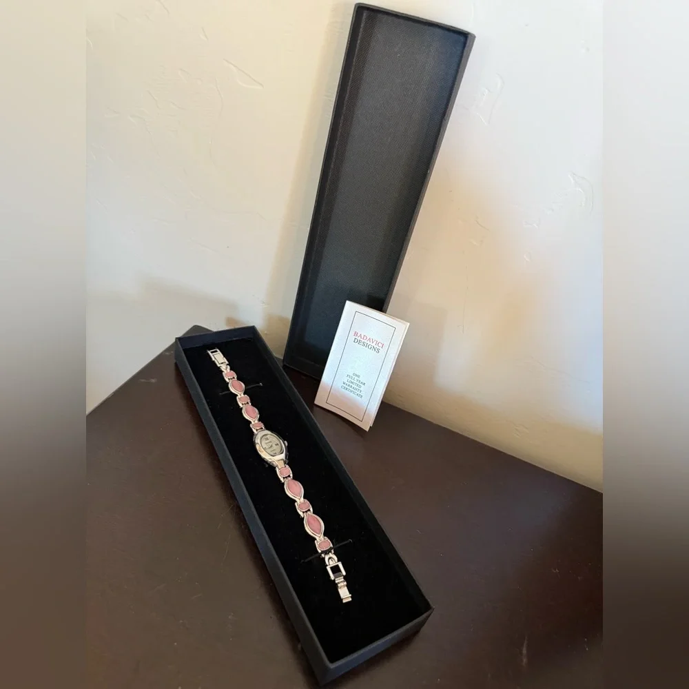 BADAVICI New Quartz Watch Original Box stainless steel Pink‎ Cabochons Links